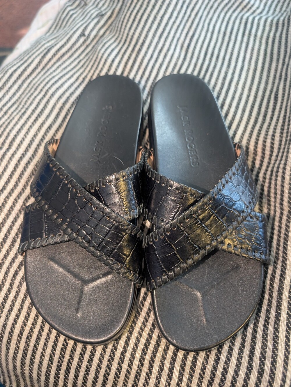 Jack Rogers 8 1/2 Lexi Slide Sandals Shoes Leather Platform Black 8.5M Croc